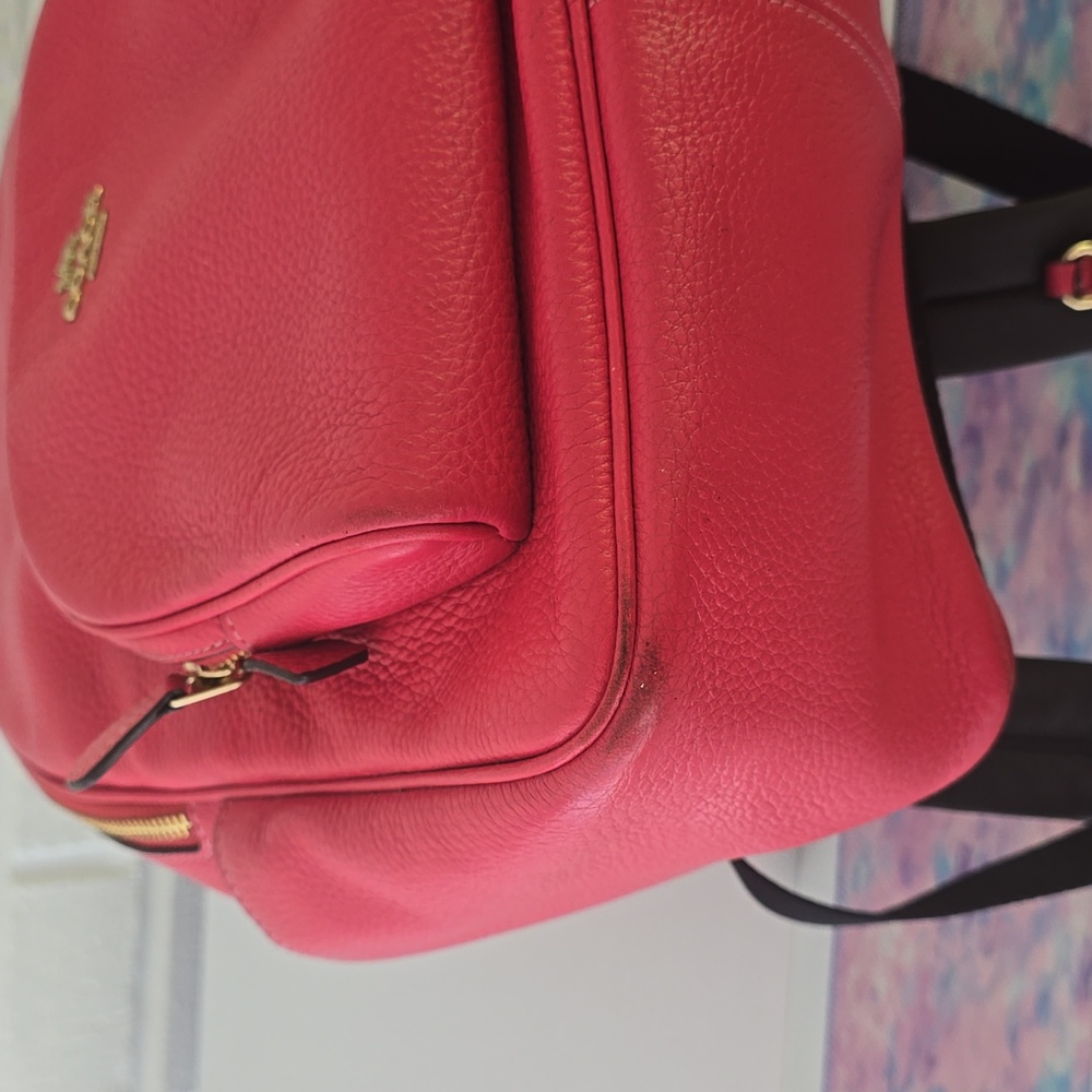 Coach Pink Pebbled Leather Backpack with Gold-Tone Hardware - Picture 14 of 16